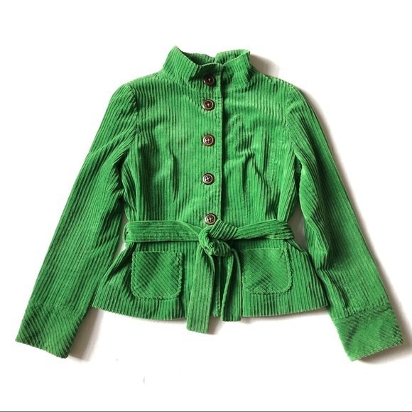 Margaret O’Leary Blazer Jacket Bright Green Chunky Wide Whale Corduroy Belted S - Picture 1 of 11